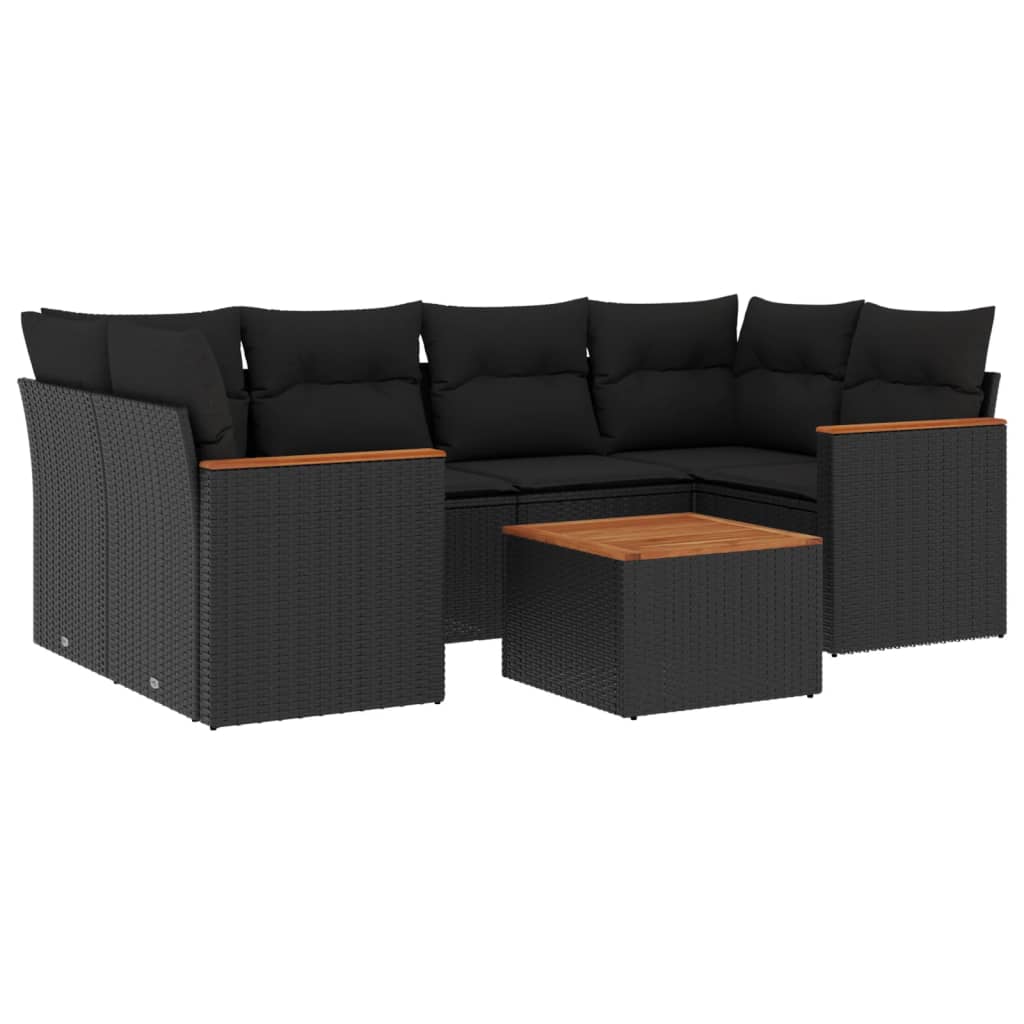 7-delige Loungeset met kussens poly rattan zwart is nu te koop bij PeponiXL, paradijselijk wonen!