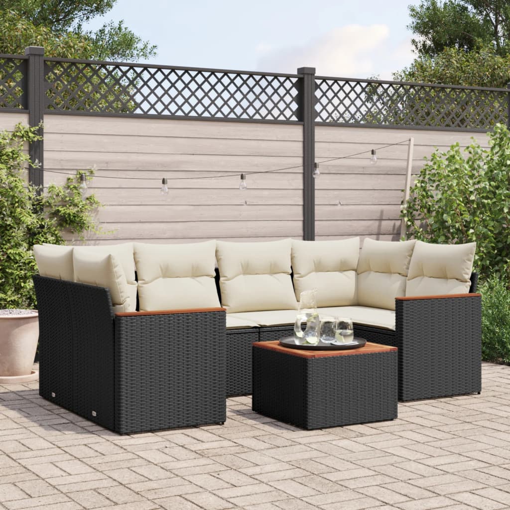 7-delige Loungeset met kussens poly rattan zwart is nu te koop bij PeponiXL, paradijselijk wonen!