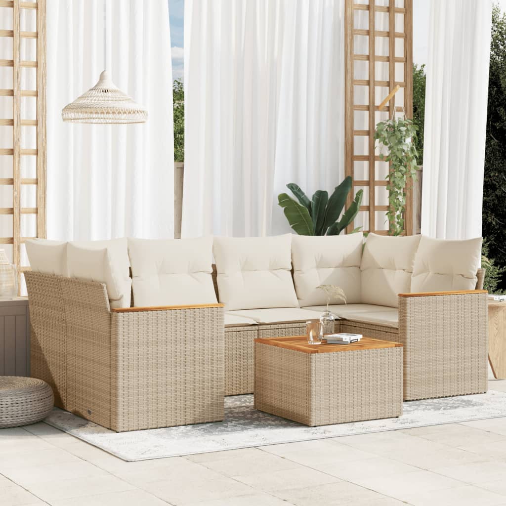 7-delige Loungeset met kussens poly rattan beige is nu te koop bij PeponiXL, paradijselijk wonen!