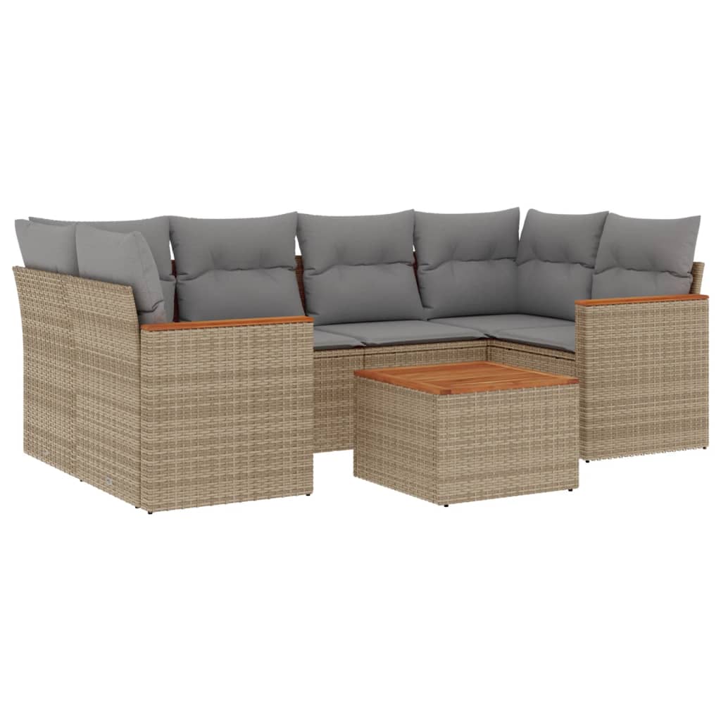 7-delige Loungeset met kussens poly rattan beige is nu te koop bij PeponiXL, paradijselijk wonen!