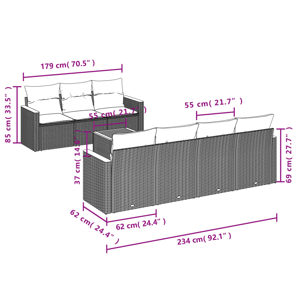 8-delige Loungeset met kussens poly rattan zwart is nu te koop bij PeponiXL, paradijselijk wonen!