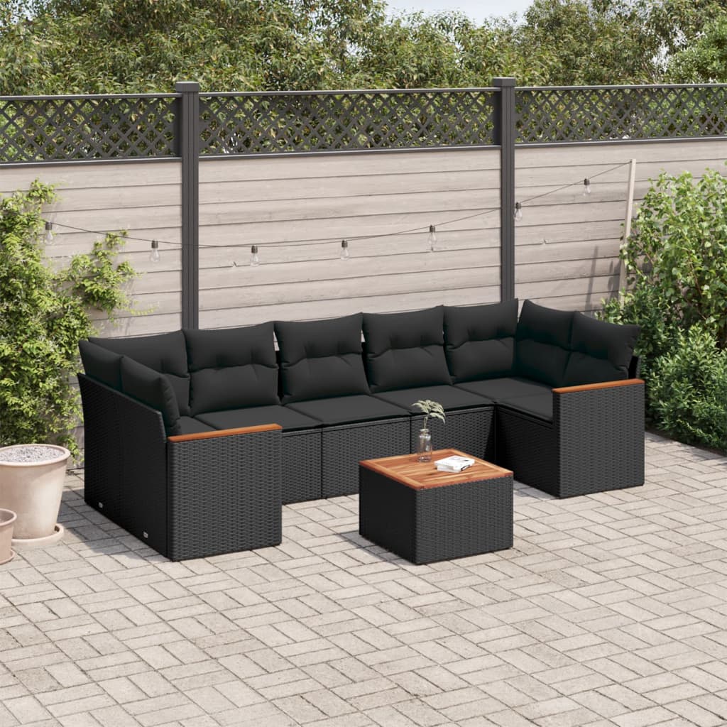8-delige Loungeset met kussens poly rattan zwart is nu te koop bij PeponiXL, paradijselijk wonen!
