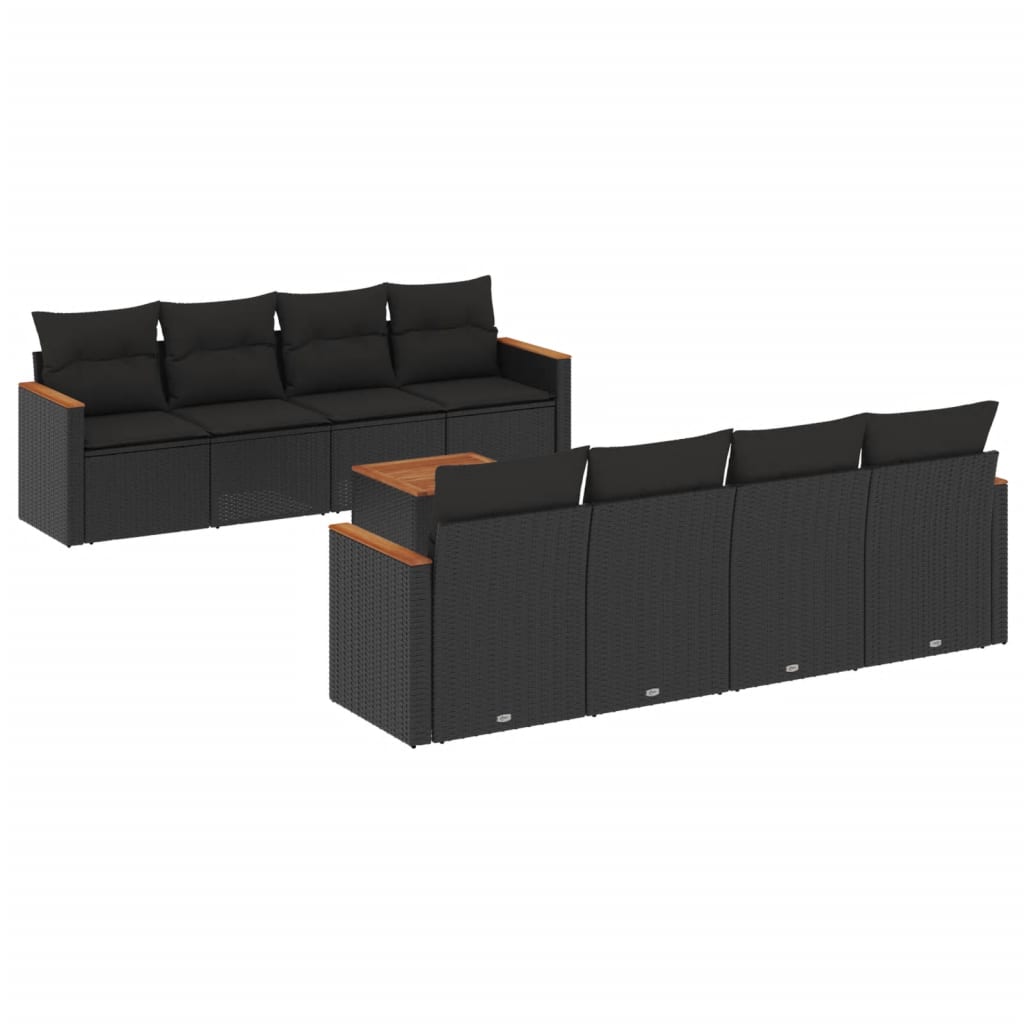 9-delige Loungeset met kussens poly rattan zwart is nu te koop bij PeponiXL, paradijselijk wonen!