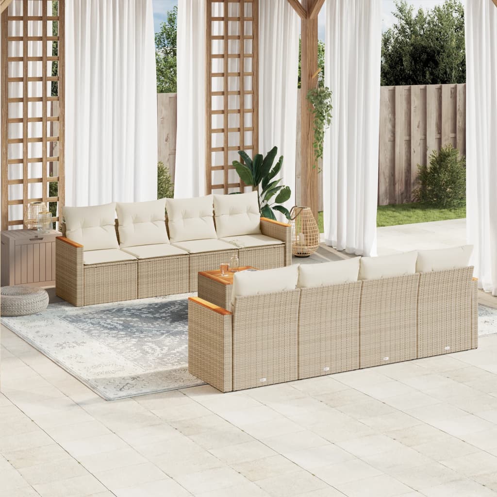 9-delige Loungeset met kussens poly rattan beige is nu te koop bij PeponiXL, paradijselijk wonen!