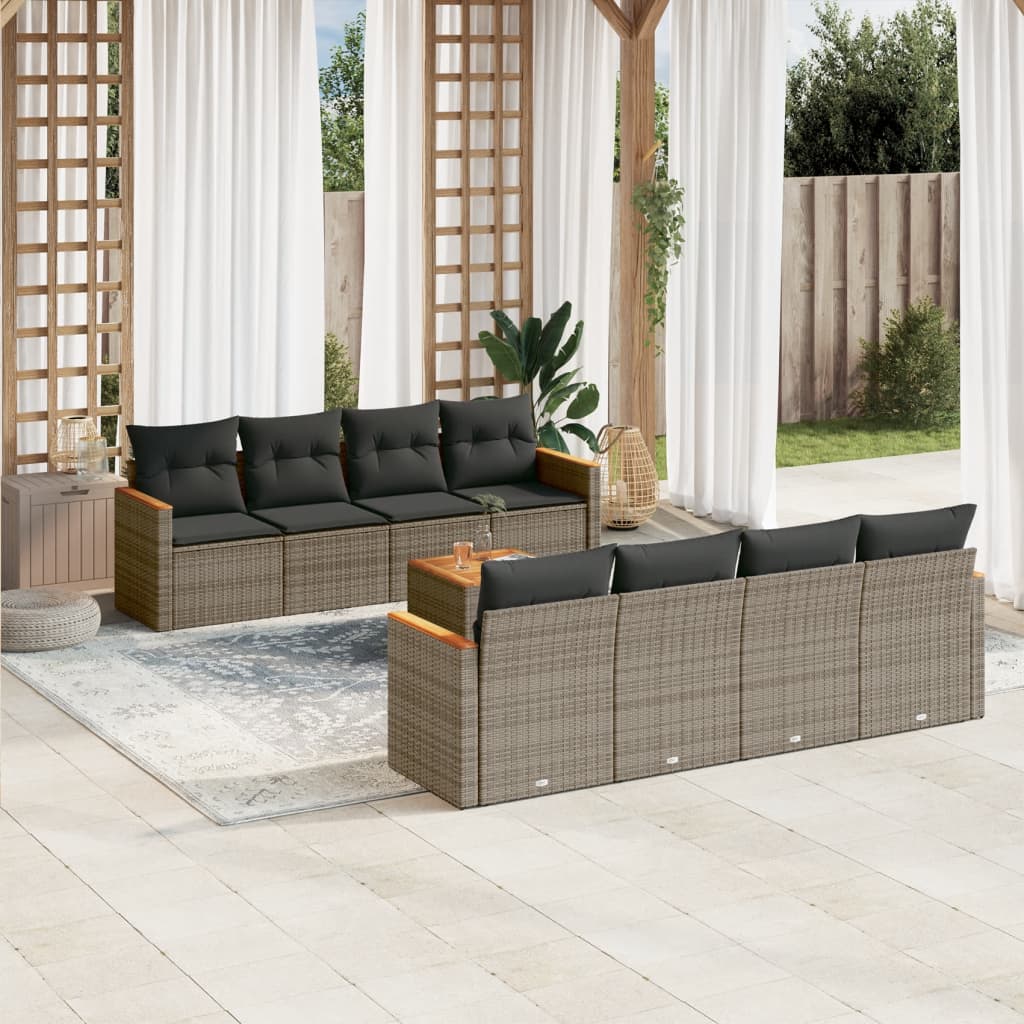 9-delige Loungeset met kussens poly rattan grijs is nu te koop bij PeponiXL, paradijselijk wonen!