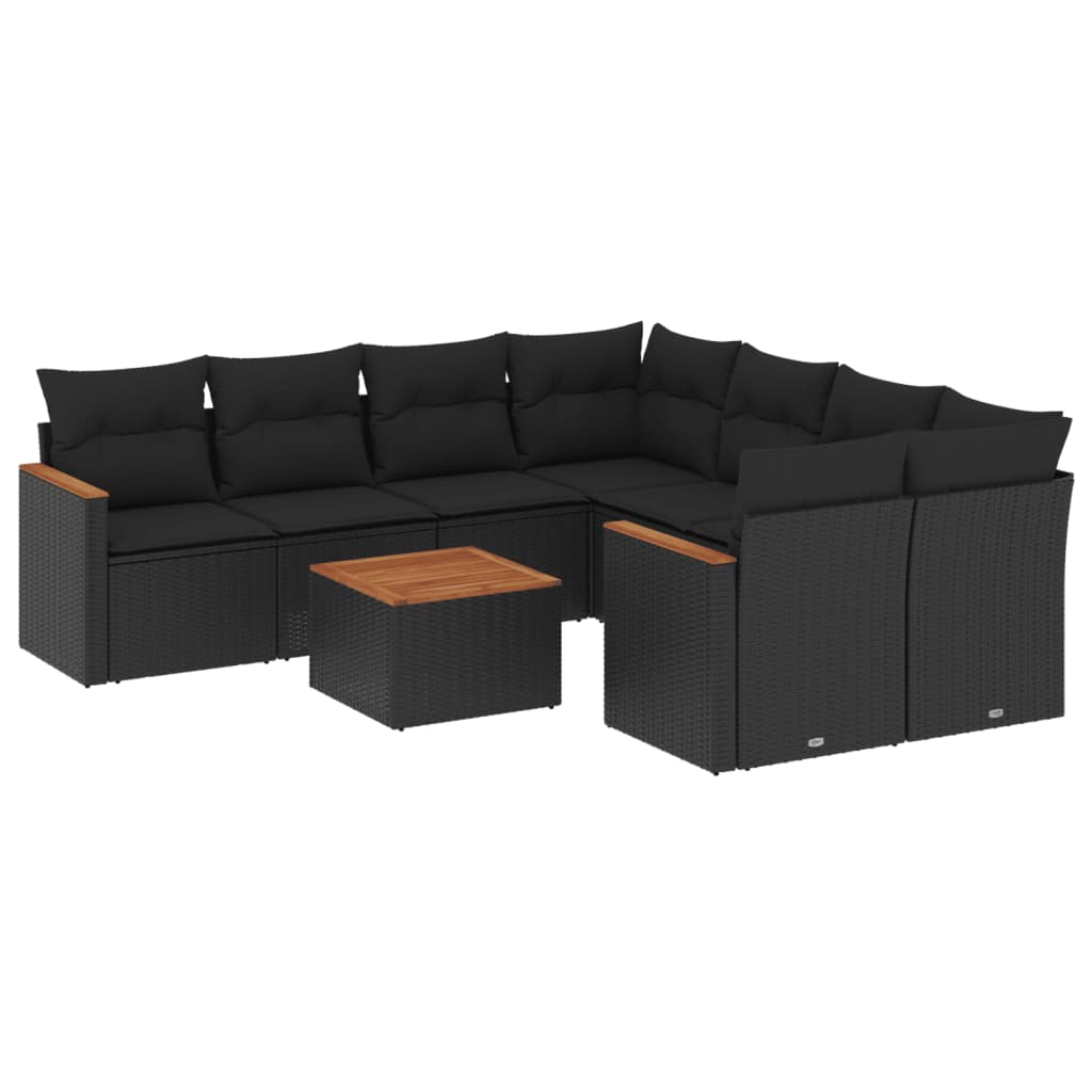 9-delige Loungeset met kussens poly rattan zwart is nu te koop bij PeponiXL, paradijselijk wonen!