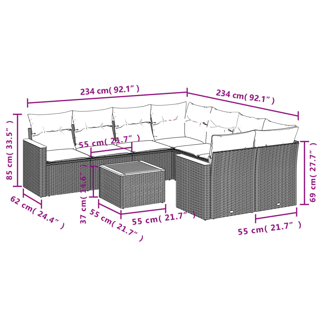 9-delige Loungeset met kussens poly rattan zwart is nu te koop bij PeponiXL, paradijselijk wonen!