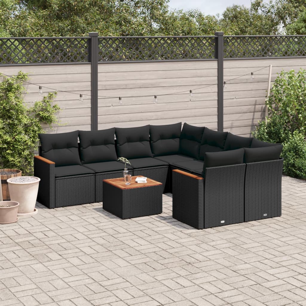 9-delige Loungeset met kussens poly rattan zwart is nu te koop bij PeponiXL, paradijselijk wonen!
