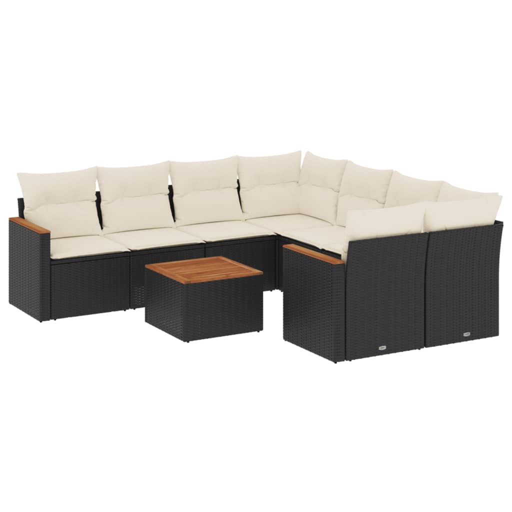 9-delige Loungeset met kussens poly rattan zwart is nu te koop bij PeponiXL, paradijselijk wonen!
