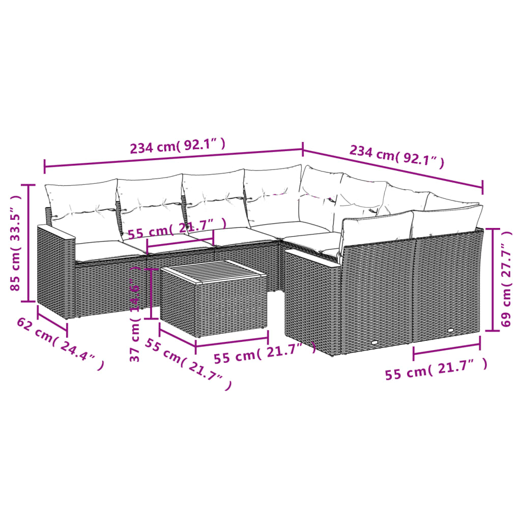 9-delige Loungeset met kussens poly rattan zwart is nu te koop bij PeponiXL, paradijselijk wonen!