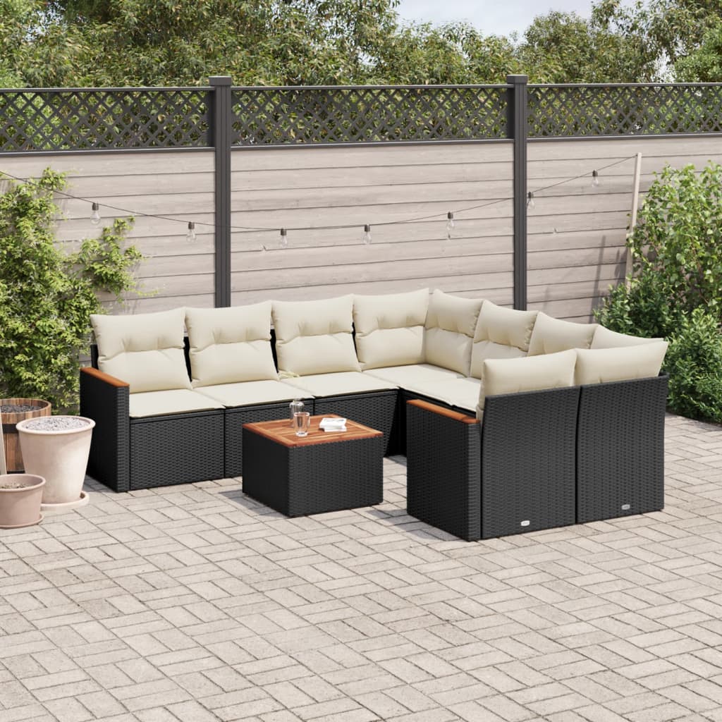 9-delige Loungeset met kussens poly rattan zwart is nu te koop bij PeponiXL, paradijselijk wonen!