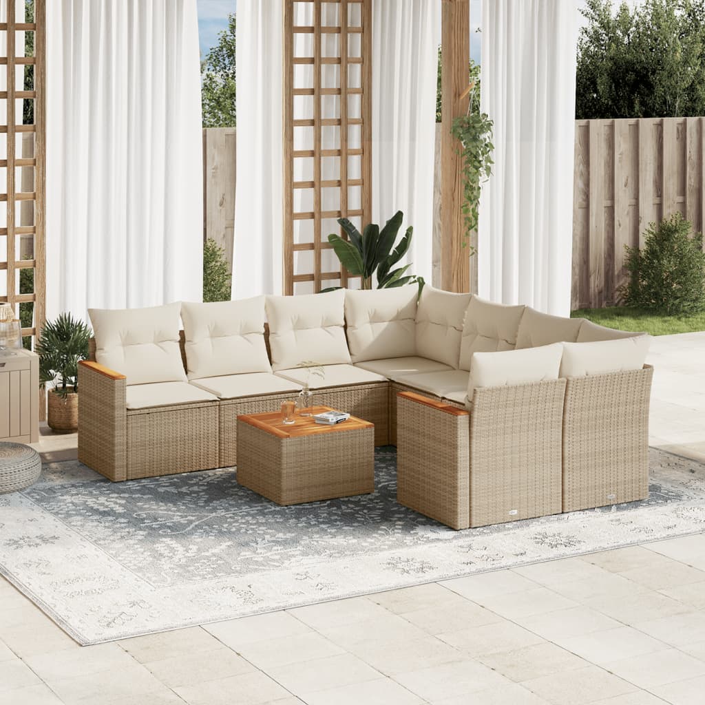 9-delige Loungeset met kussens poly rattan beige is nu te koop bij PeponiXL, paradijselijk wonen!