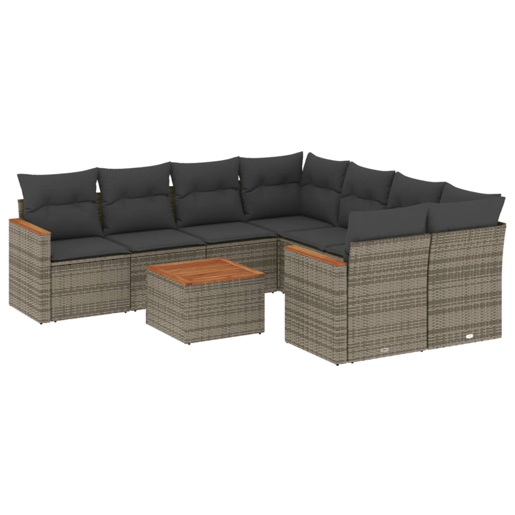 9-delige Loungeset met kussens poly rattan grijs is nu te koop bij PeponiXL, paradijselijk wonen!