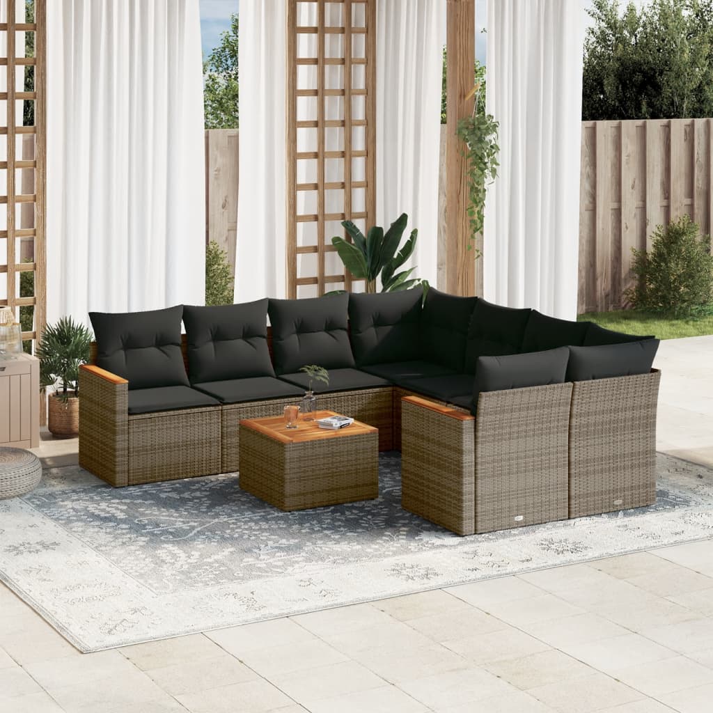 9-delige Loungeset met kussens poly rattan grijs is nu te koop bij PeponiXL, paradijselijk wonen!