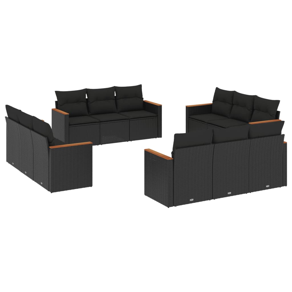 12-delige Loungeset met kussens poly rattan zwart is nu te koop bij PeponiXL, paradijselijk wonen!