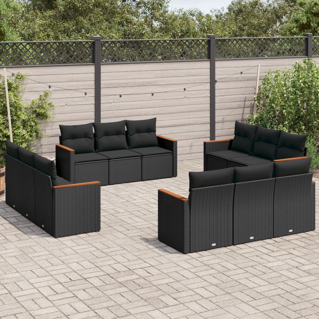 12-delige Loungeset met kussens poly rattan zwart is nu te koop bij PeponiXL, paradijselijk wonen!