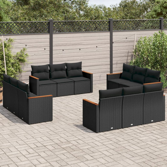 12-delige Loungeset met kussens poly rattan zwart is nu te koop bij PeponiXL, paradijselijk wonen!