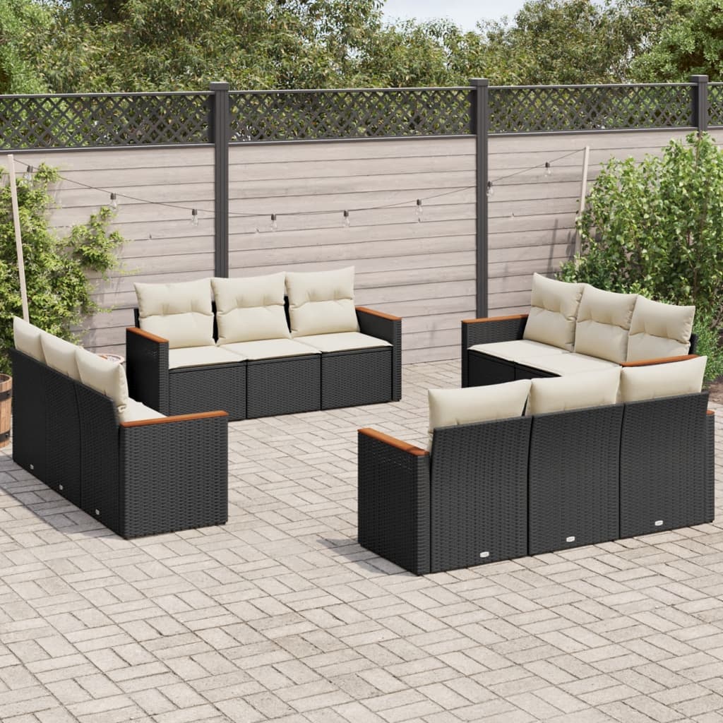 12-delige Loungeset met kussens poly rattan zwart is nu te koop bij PeponiXL, paradijselijk wonen!