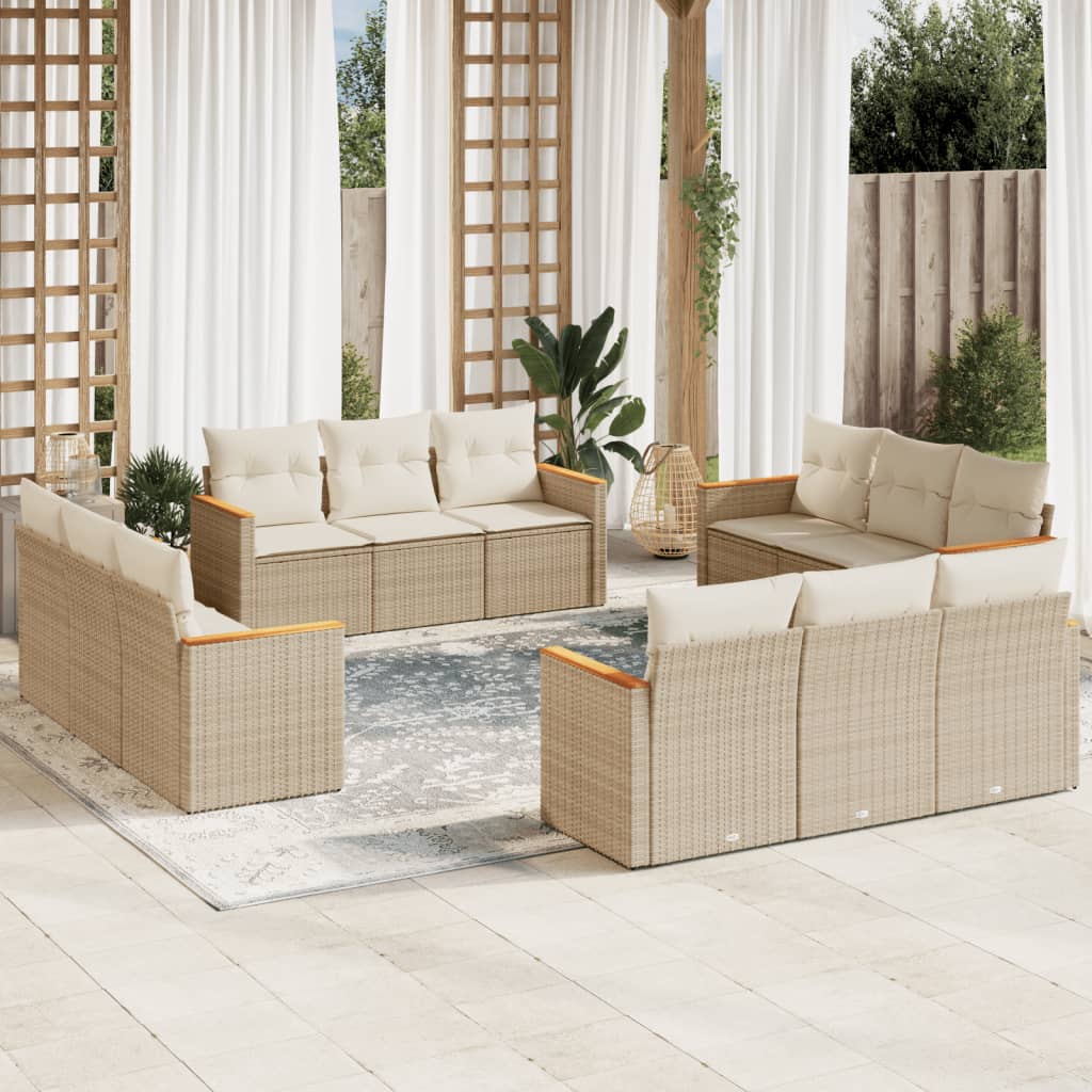 12-delige Loungeset met kussens poly rattan beige is nu te koop bij PeponiXL, paradijselijk wonen!