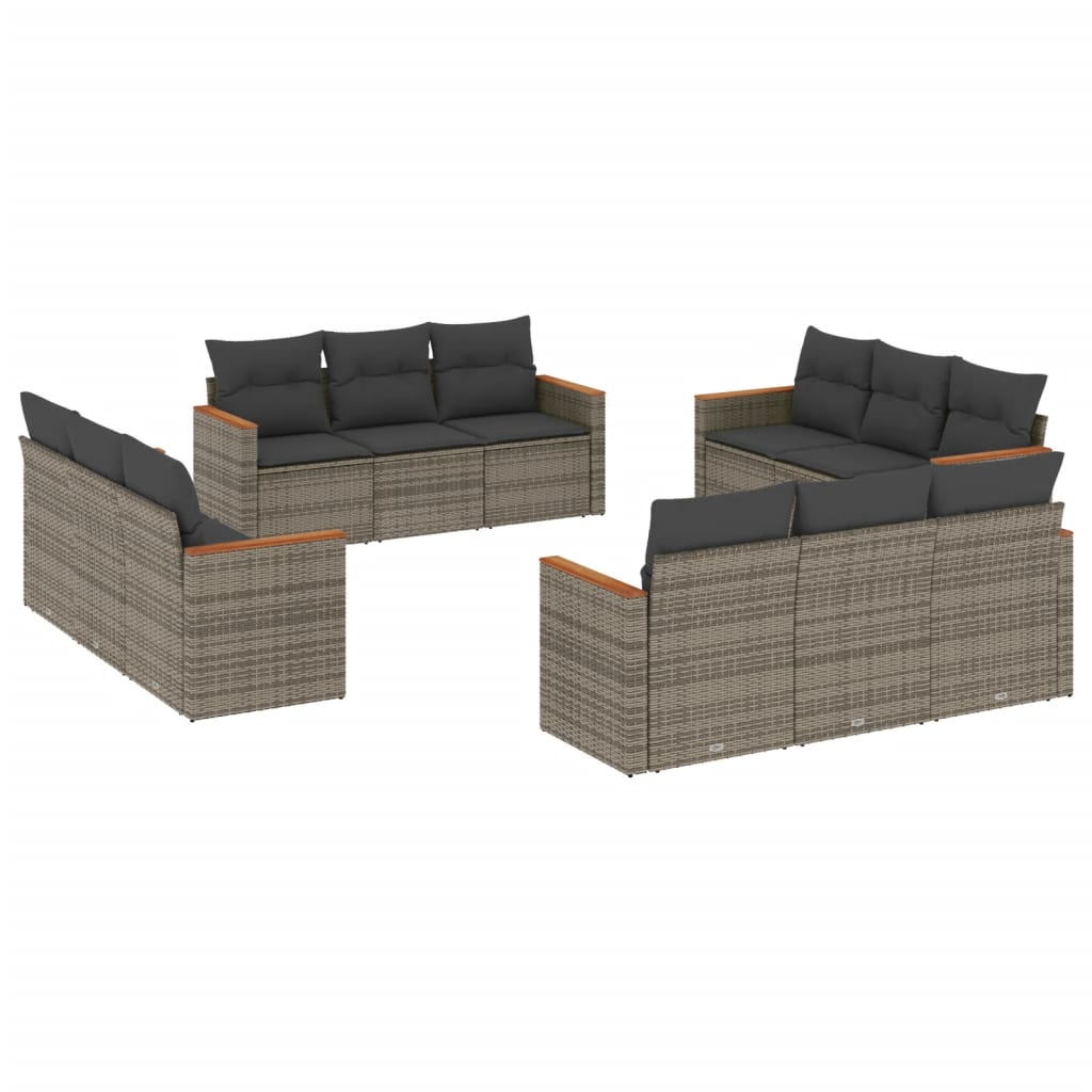 12-delige Loungeset met kussens poly rattan grijs is nu te koop bij PeponiXL, paradijselijk wonen!