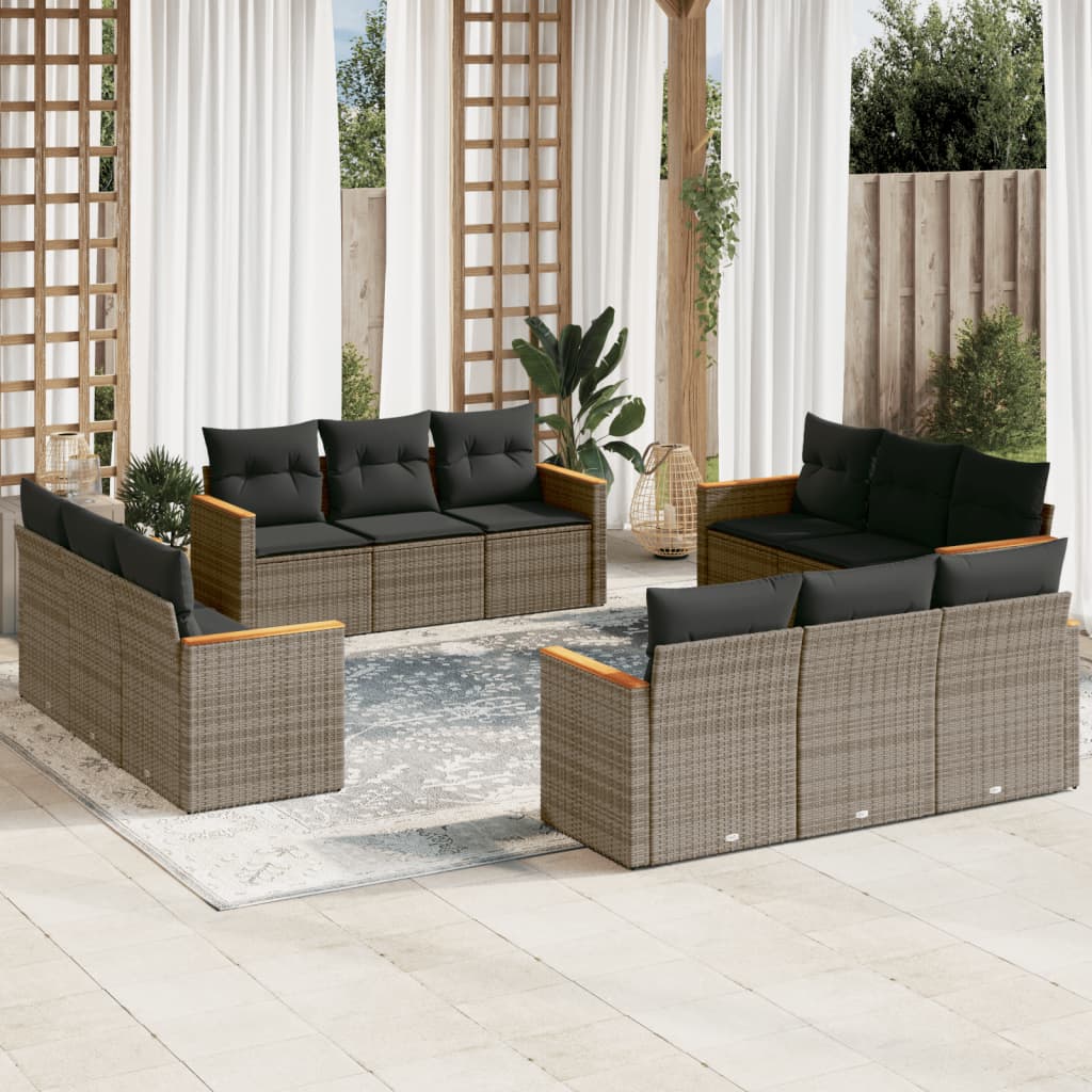 12-delige Loungeset met kussens poly rattan grijs is nu te koop bij PeponiXL, paradijselijk wonen!