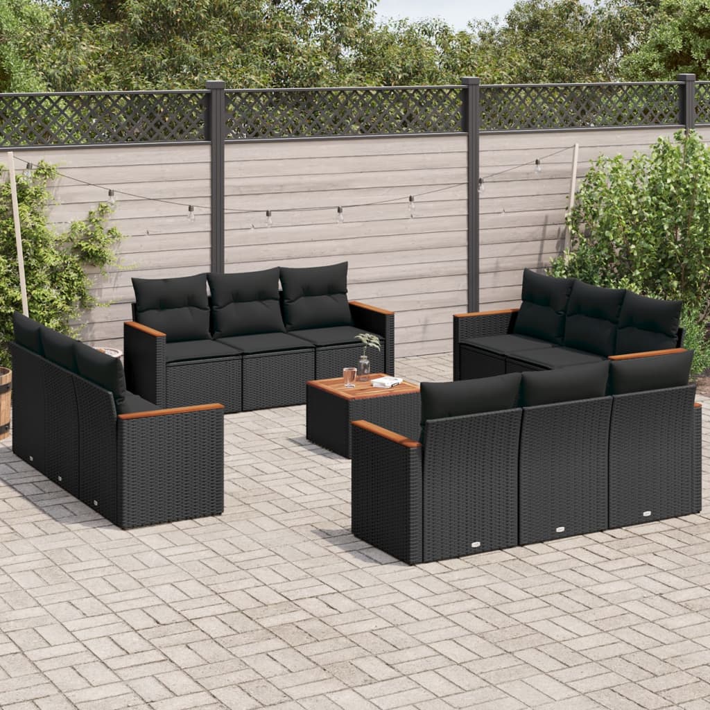 13-delige Loungeset met kussens poly rattan zwart is nu te koop bij PeponiXL, paradijselijk wonen!