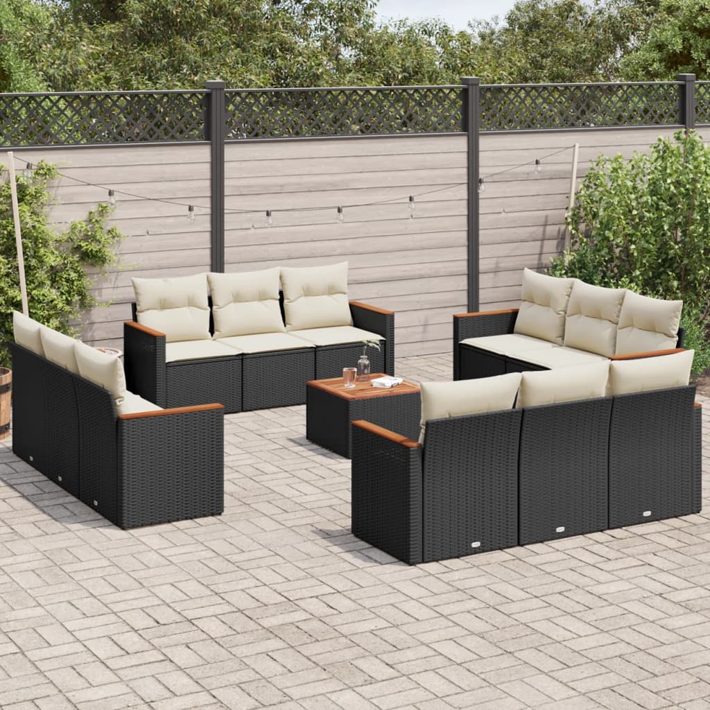 13-delige Loungeset met kussens poly rattan zwart is nu te koop bij PeponiXL, paradijselijk wonen!