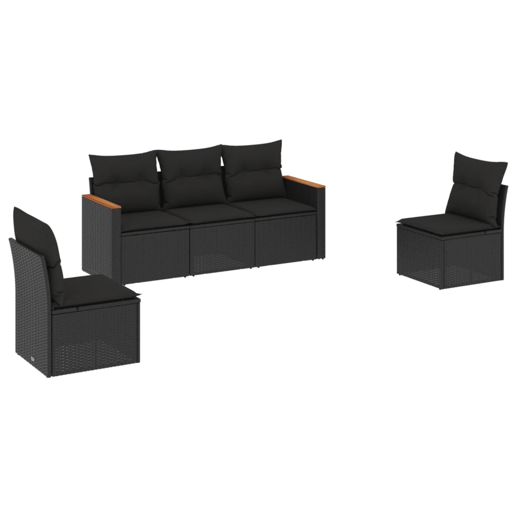 5-delige Loungeset met kussens poly rattan zwart is nu te koop bij PeponiXL, paradijselijk wonen!