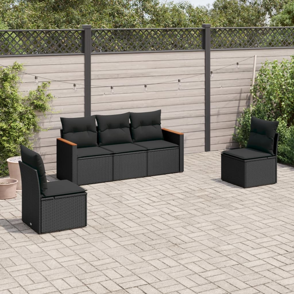 5-delige Loungeset met kussens poly rattan zwart is nu te koop bij PeponiXL, paradijselijk wonen!