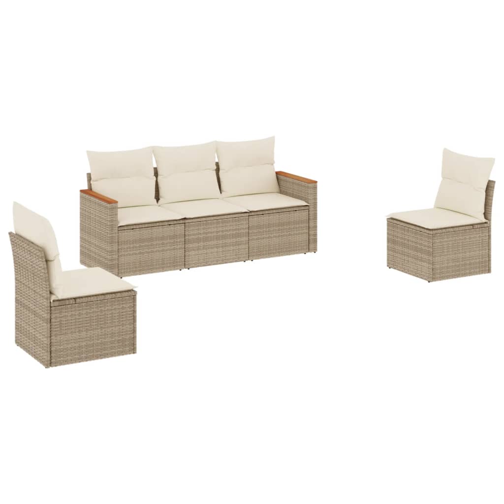 5-delige Loungeset met kussens poly rattan beige is nu te koop bij PeponiXL, paradijselijk wonen!
