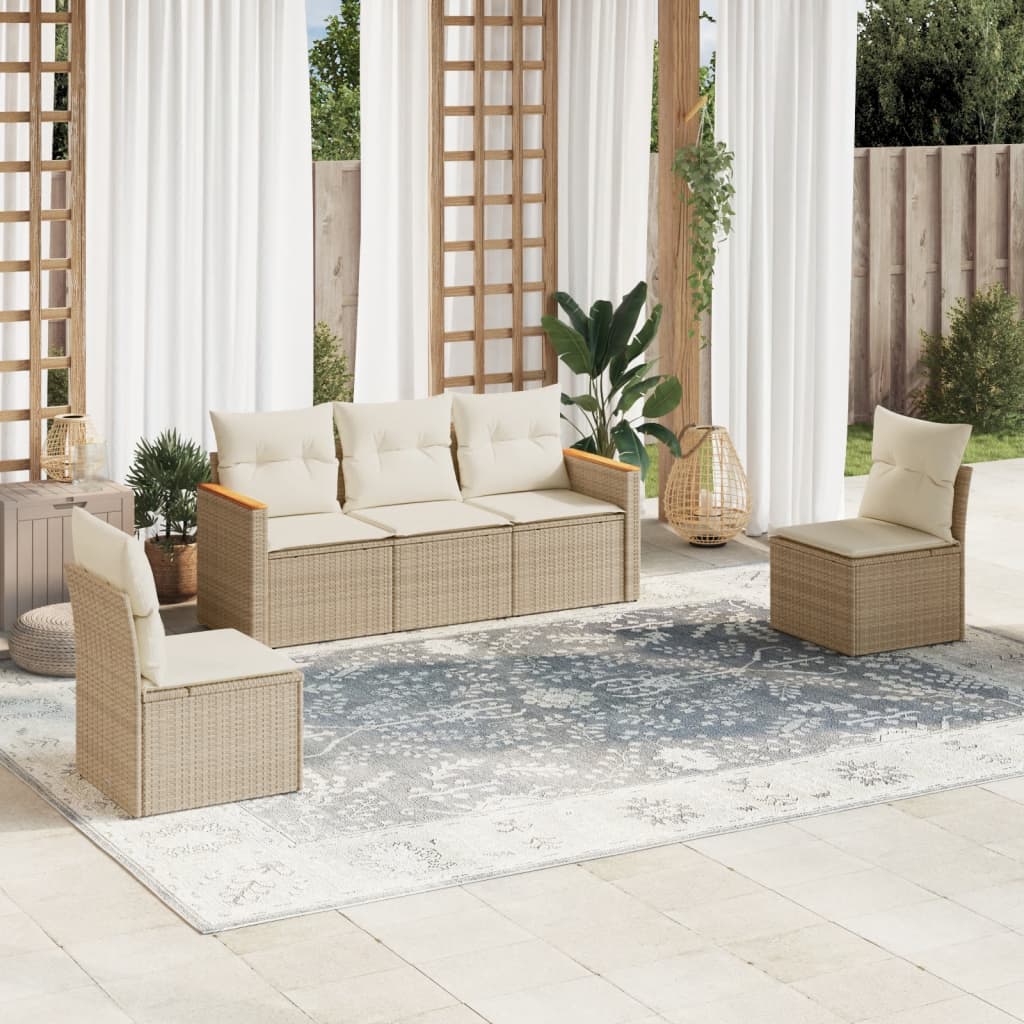 5-delige Loungeset met kussens poly rattan beige is nu te koop bij PeponiXL, paradijselijk wonen!