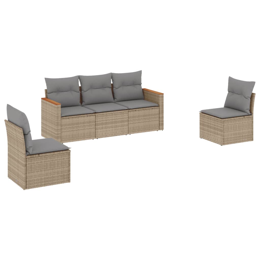 5-delige Loungeset met kussens poly rattan beige is nu te koop bij PeponiXL, paradijselijk wonen!