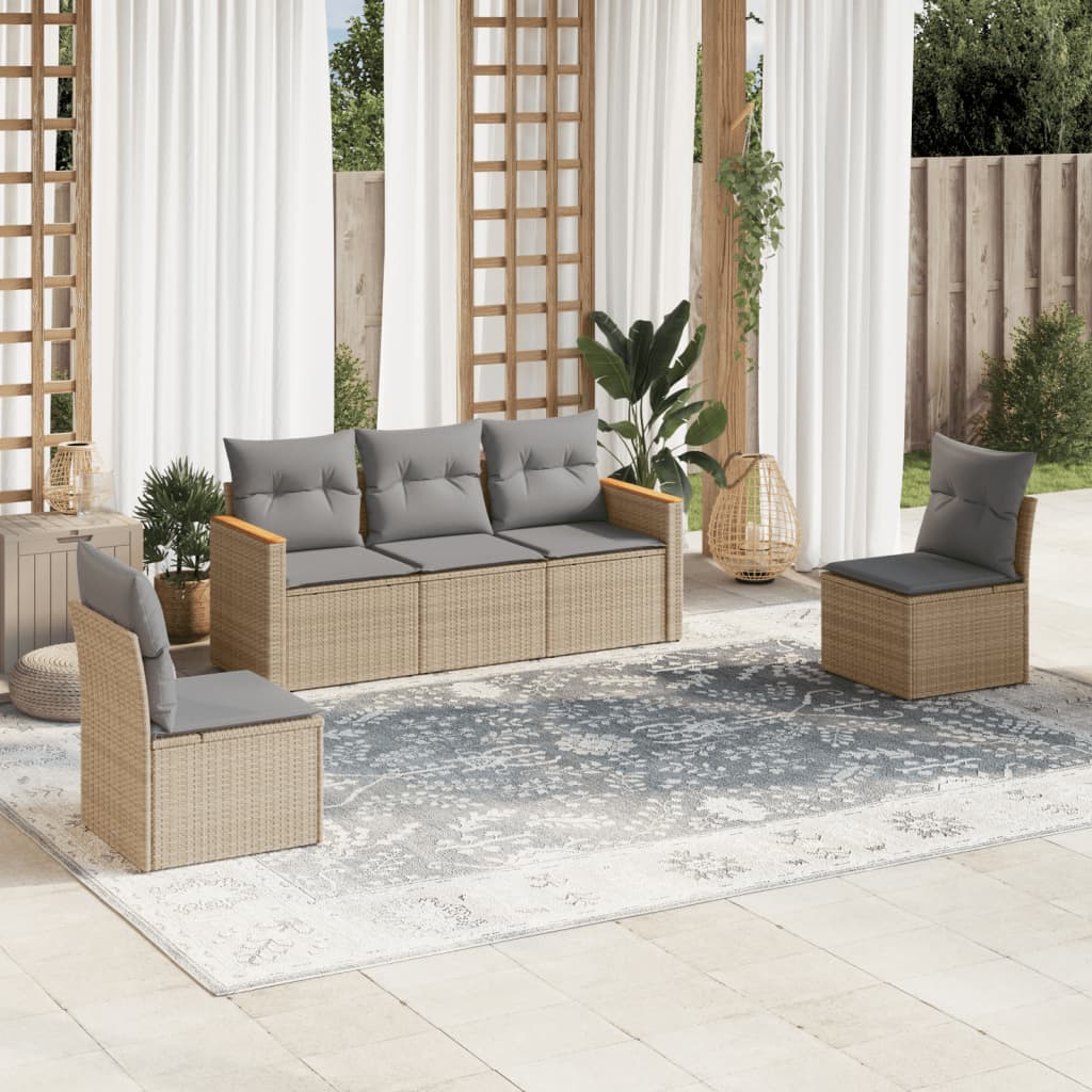 5-delige Loungeset met kussens poly rattan beige is nu te koop bij PeponiXL, paradijselijk wonen!