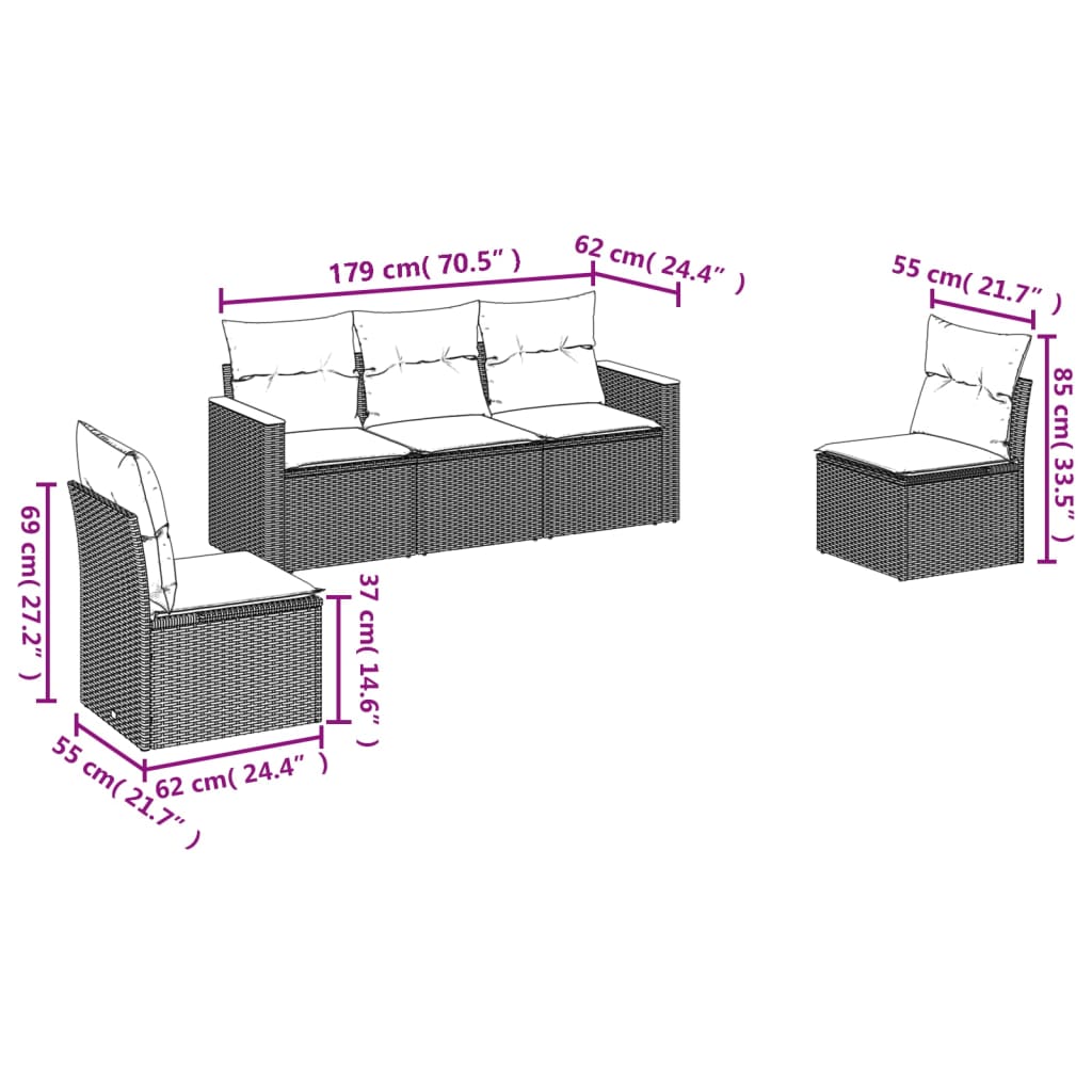 5-delige Loungeset met kussens poly rattan grijs is nu te koop bij PeponiXL, paradijselijk wonen!