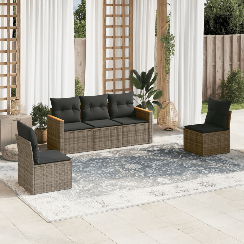 5-delige Loungeset met kussens poly rattan grijs is nu te koop bij PeponiXL, paradijselijk wonen!