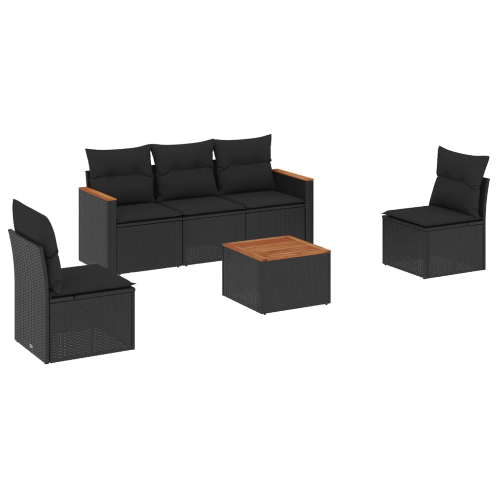 6-delige Loungeset met kussens poly rattan zwart is nu te koop bij PeponiXL, paradijselijk wonen!
