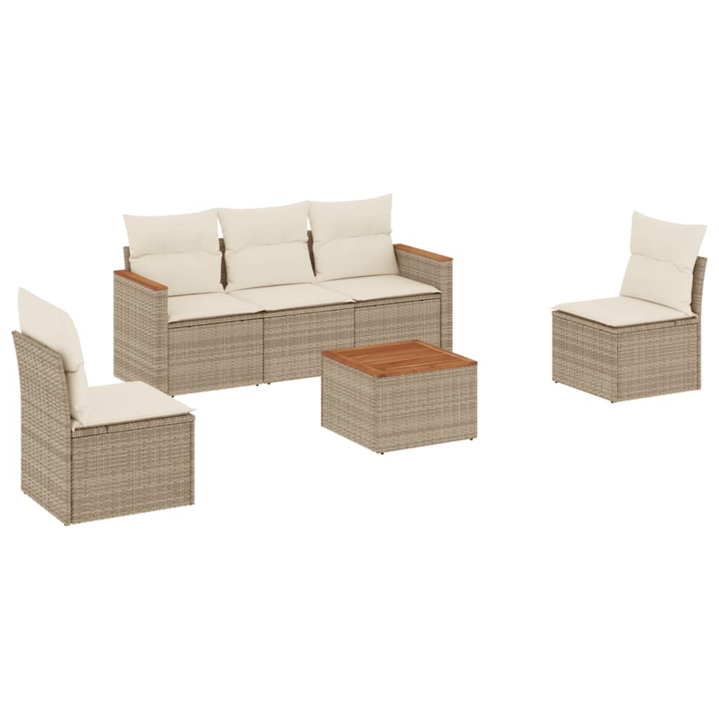 6-delige Loungeset met kussens poly rattan beige is nu te koop bij PeponiXL, paradijselijk wonen!