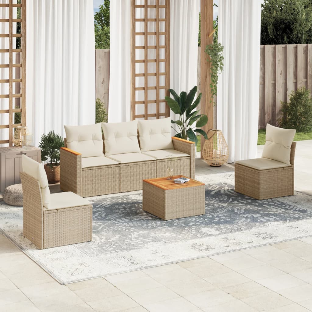 6-delige Loungeset met kussens poly rattan beige is nu te koop bij PeponiXL, paradijselijk wonen!