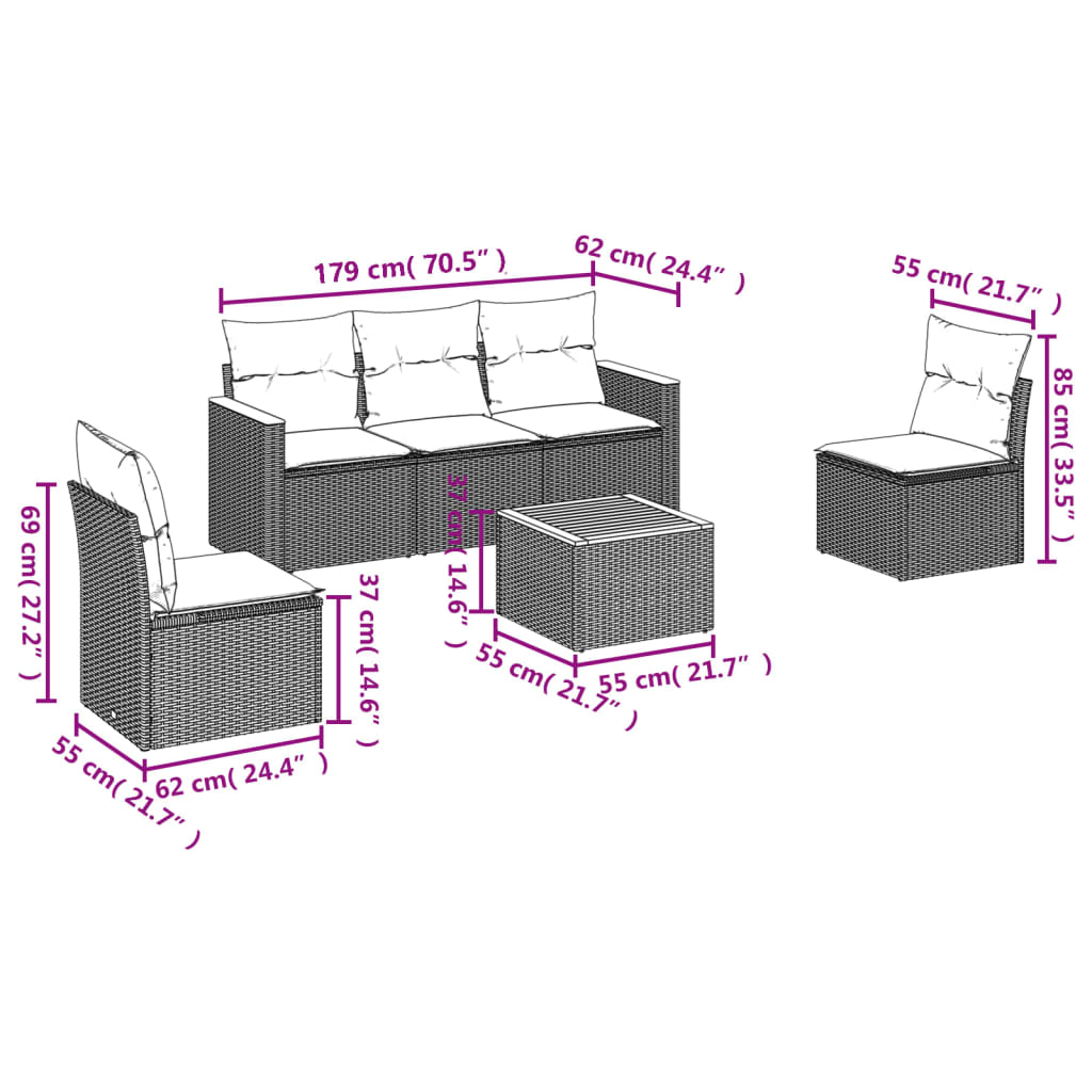 6-delige Loungeset met kussens poly rattan beige is nu te koop bij PeponiXL, paradijselijk wonen!