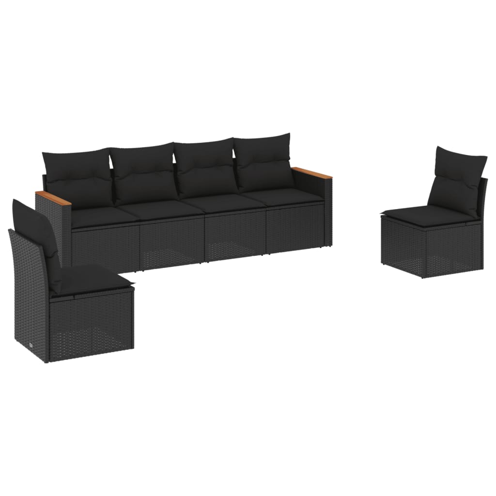 6-delige Loungeset met kussens poly rattan zwart is nu te koop bij PeponiXL, paradijselijk wonen!