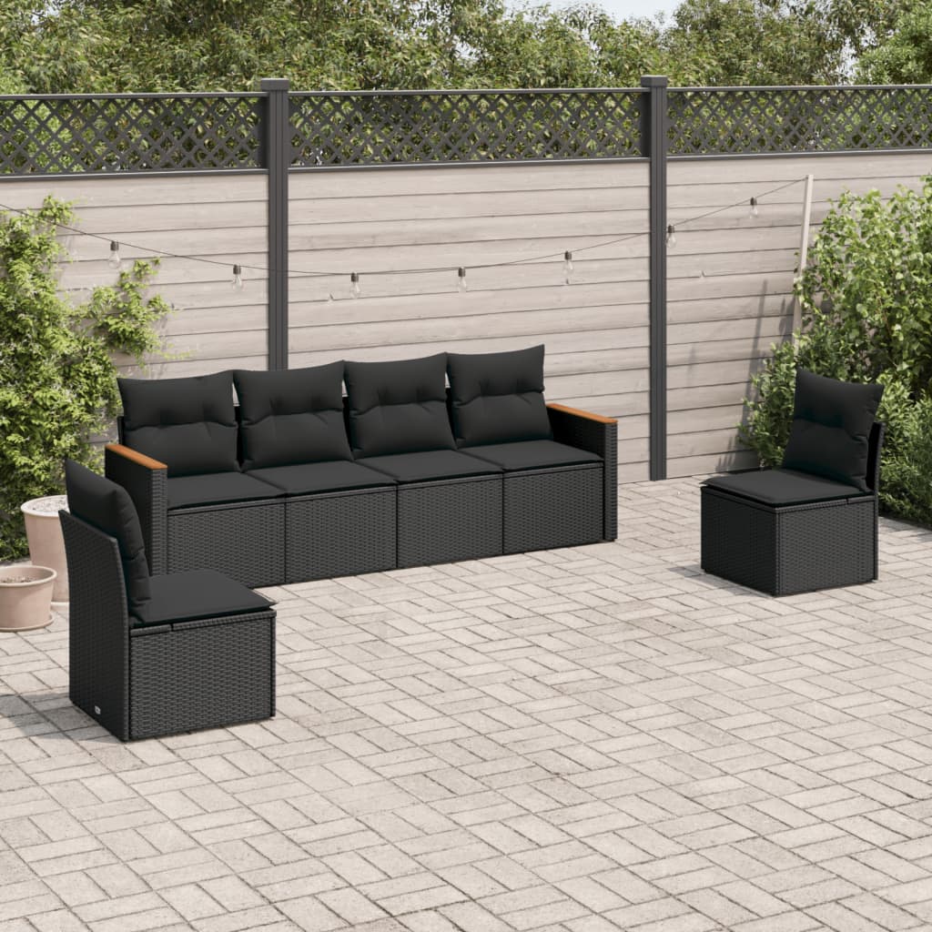 6-delige Loungeset met kussens poly rattan zwart is nu te koop bij PeponiXL, paradijselijk wonen!