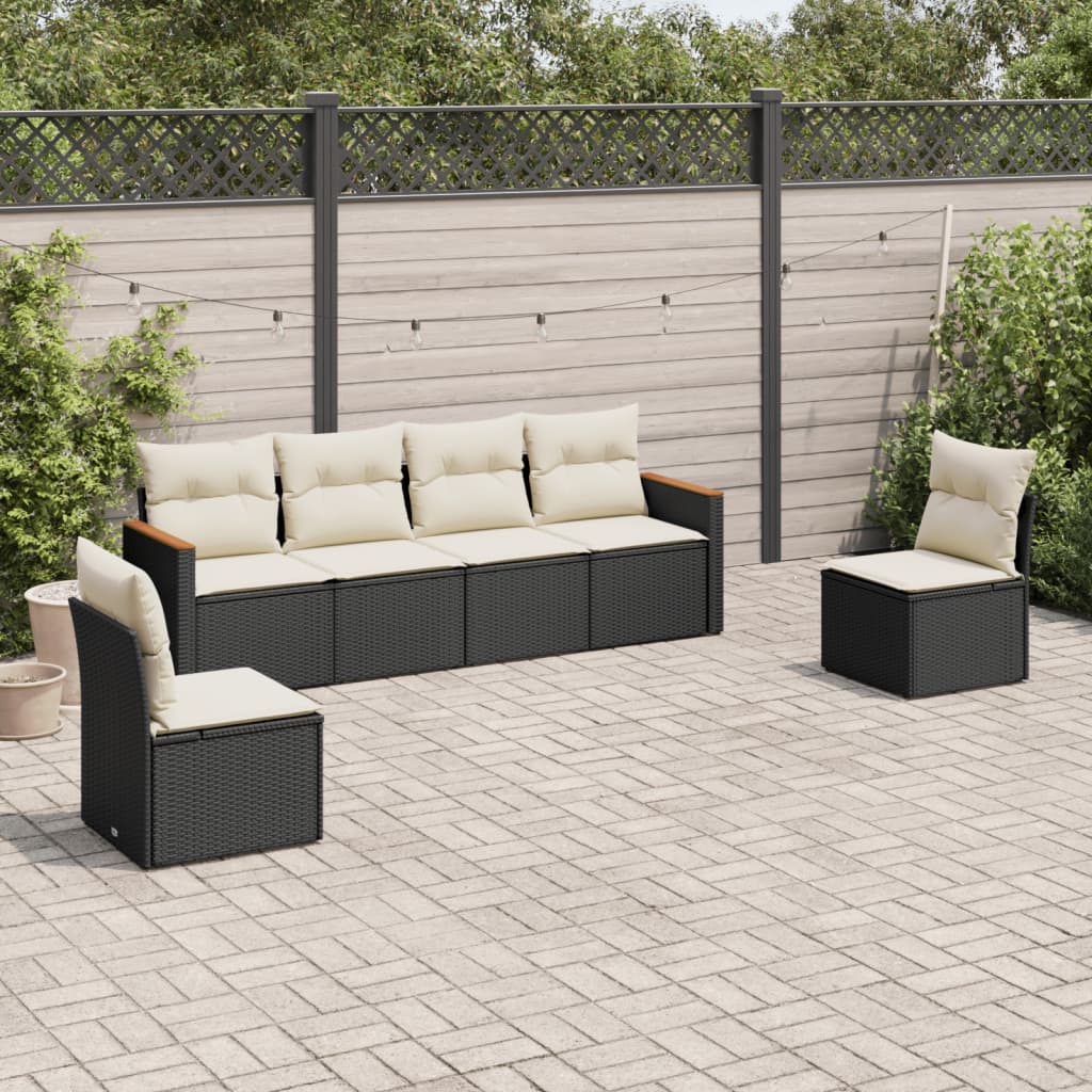 6-delige Loungeset met kussens poly rattan zwart is nu te koop bij PeponiXL, paradijselijk wonen!