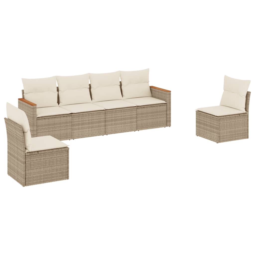 6-delige Loungeset met kussens poly rattan beige is nu te koop bij PeponiXL, paradijselijk wonen!