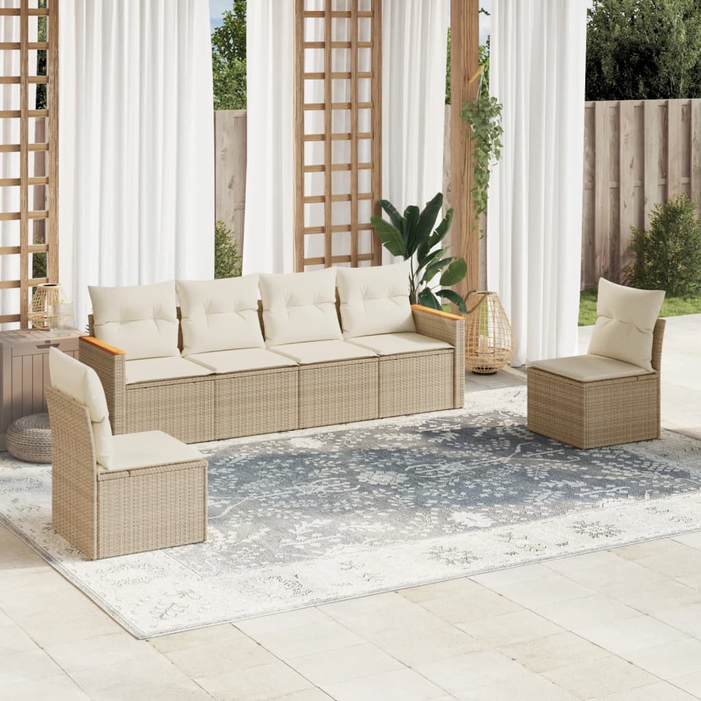 6-delige Loungeset met kussens poly rattan beige is nu te koop bij PeponiXL, paradijselijk wonen!