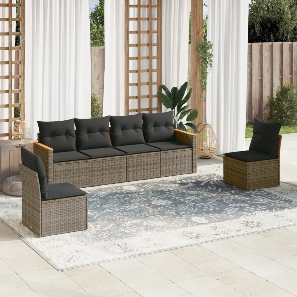 6-delige Loungeset met kussens poly rattan grijs is nu te koop bij PeponiXL, paradijselijk wonen!
