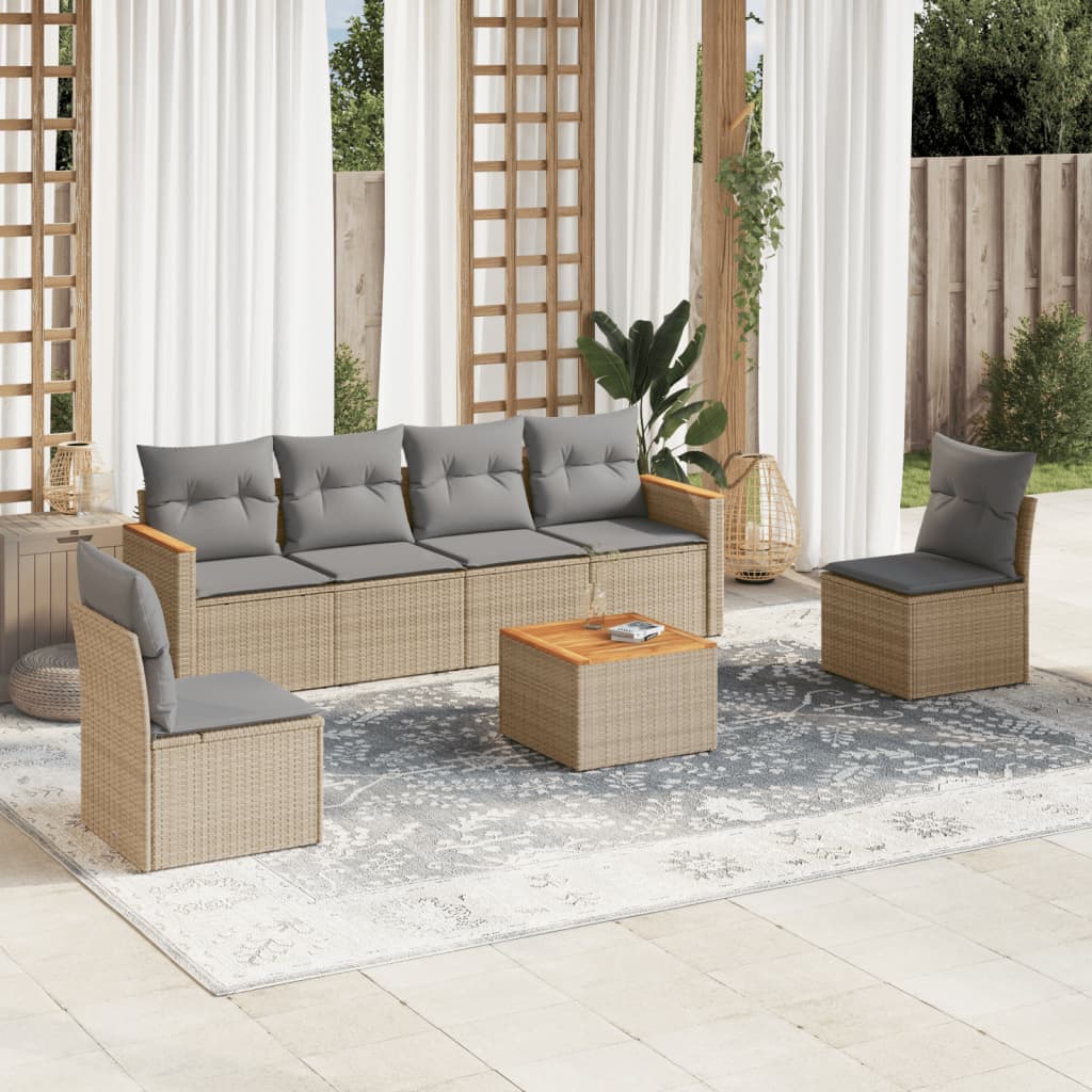 7-delige Loungeset met kussens poly rattan beige is nu te koop bij PeponiXL, paradijselijk wonen!