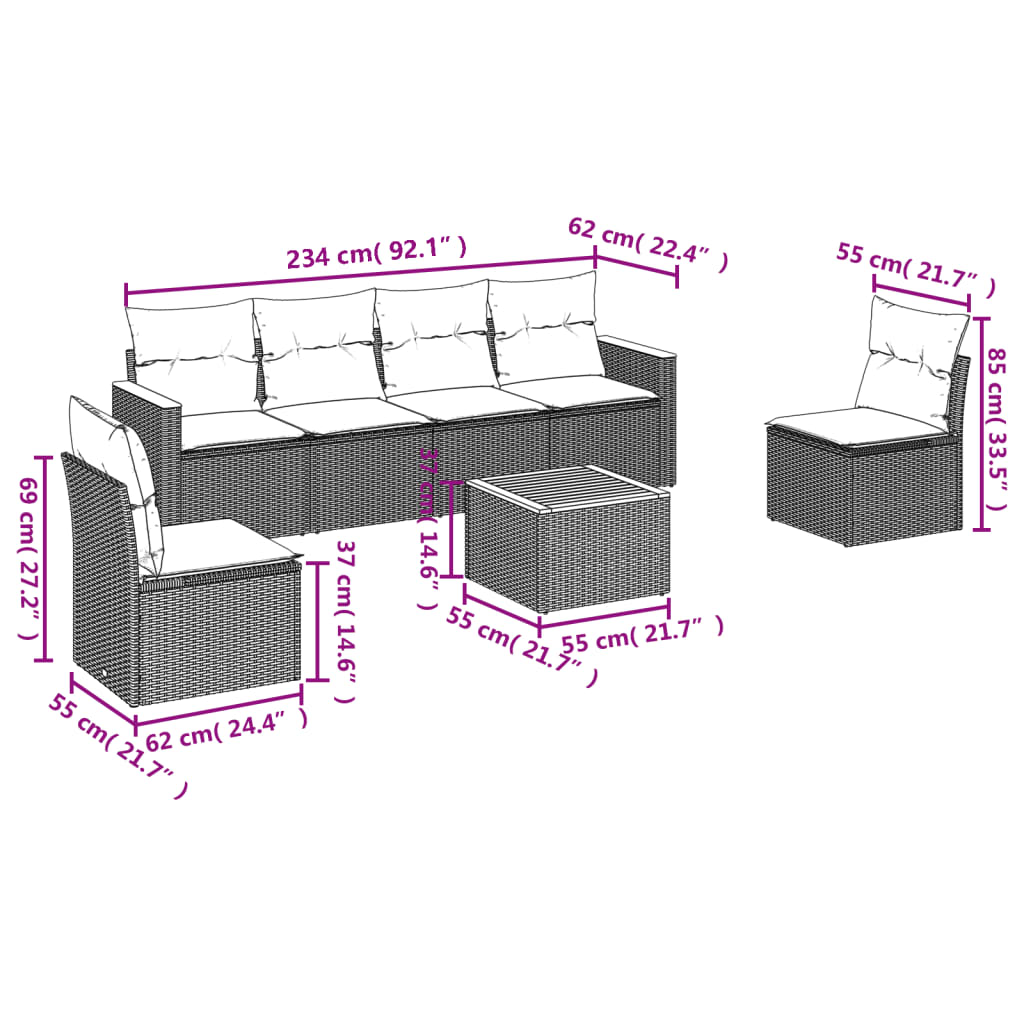 7-delige Loungeset met kussens poly rattan grijs is nu te koop bij PeponiXL, paradijselijk wonen!