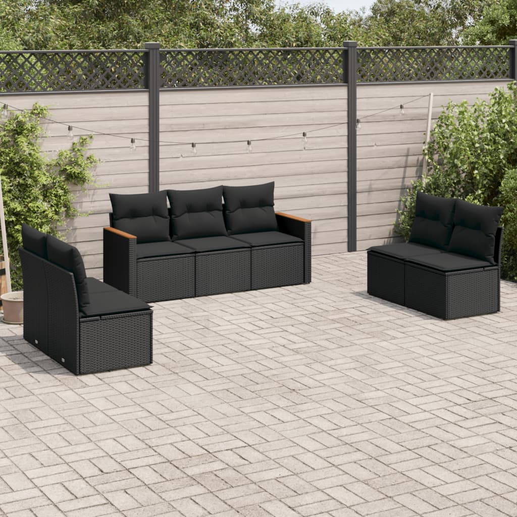 7-delige Loungeset met kussens poly rattan zwart is nu te koop bij PeponiXL, paradijselijk wonen!