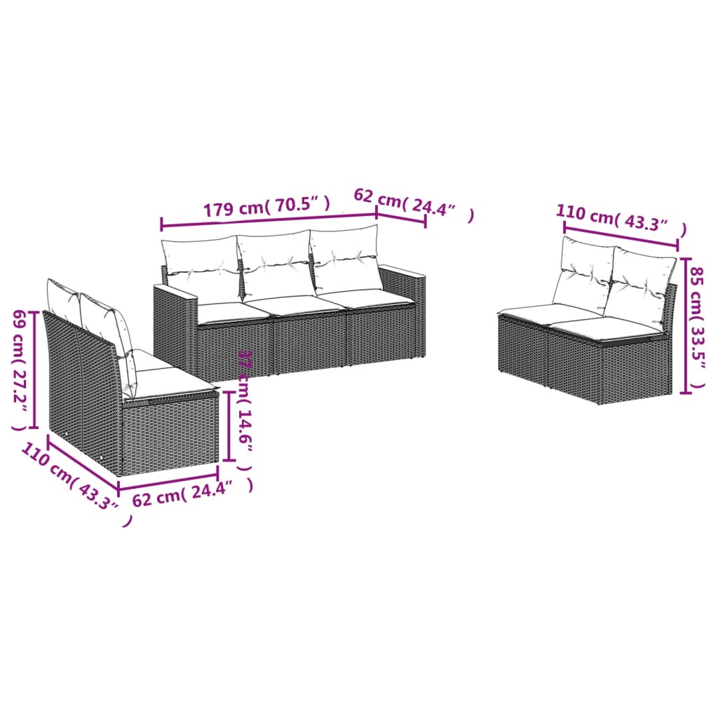 7-delige Loungeset met kussens poly rattan zwart is nu te koop bij PeponiXL, paradijselijk wonen!