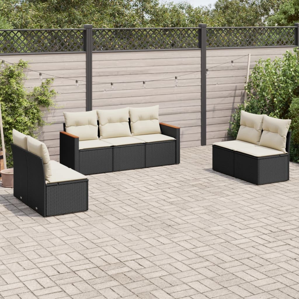 7-delige Loungeset met kussens poly rattan zwart is nu te koop bij PeponiXL, paradijselijk wonen!